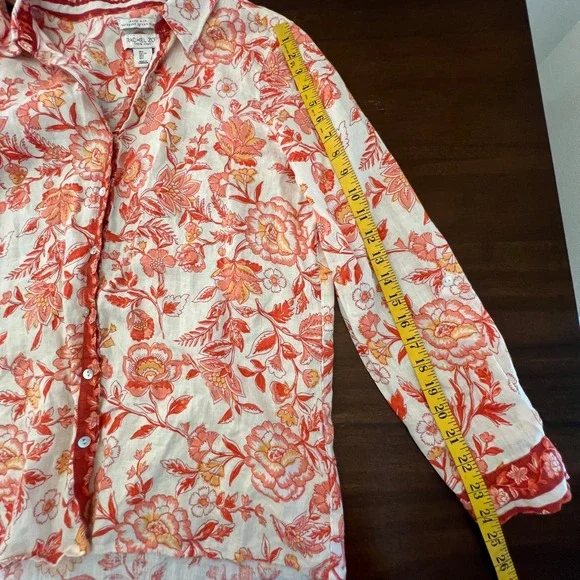 Rachel Zoe Linen Flax Button Up Top Size Large Summer Spring Lightweight Floral - Picture 4 of 6